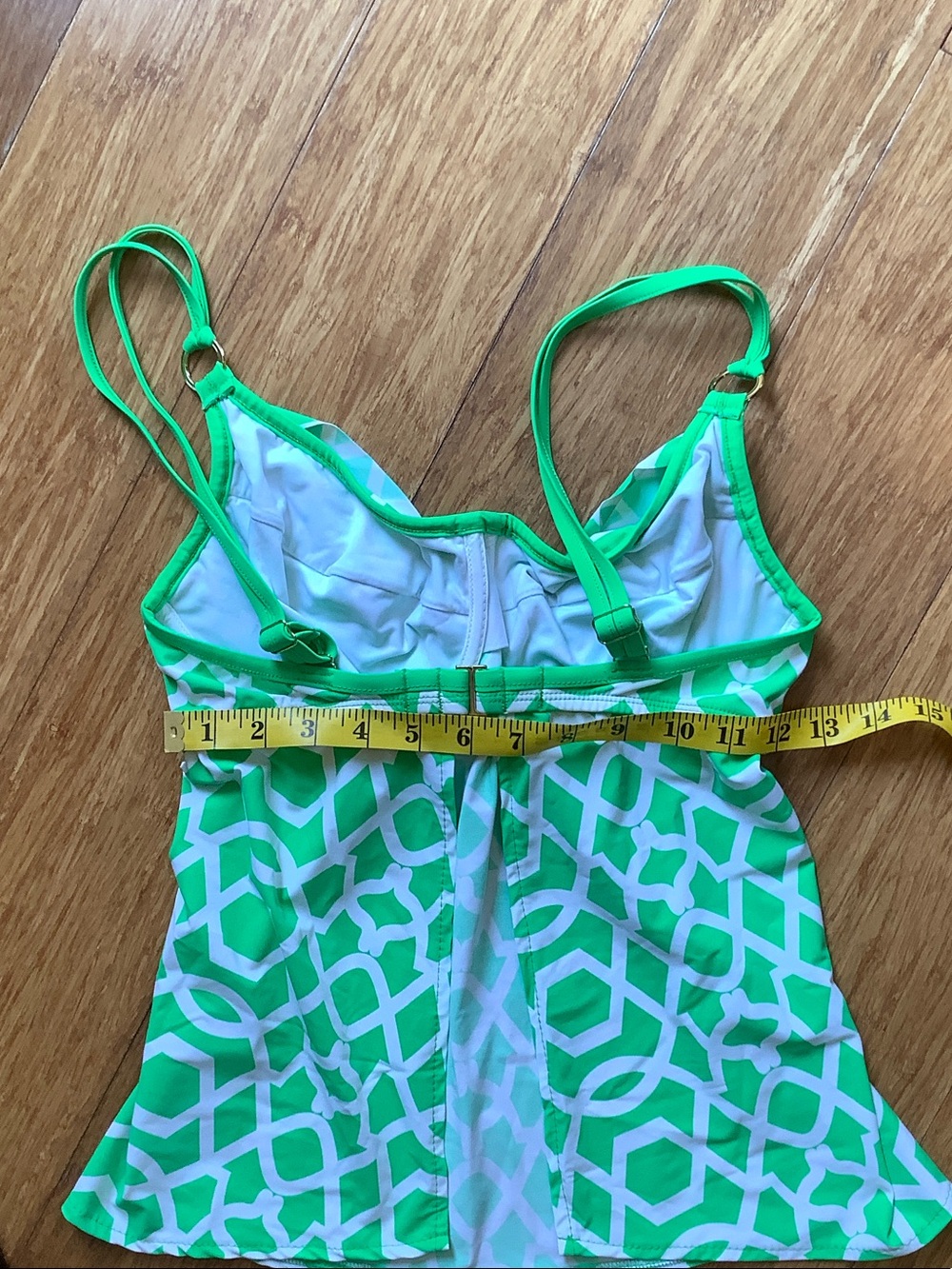 Tara Grinna Green Geometric Women’s Tankini Top - Swim - Picture 3 of 6